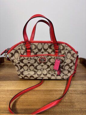 Coach Park Signature Khaki Orange Leather Mini Satchel